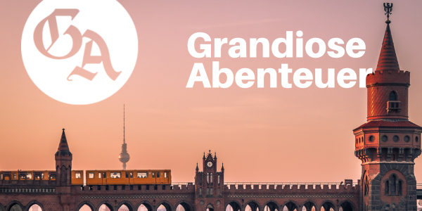 Stadt bei Sonnenuntergang Schriftzug &bdquo;Grandiose Abenteuer in unserem GA-Leserreisen-Newsletter