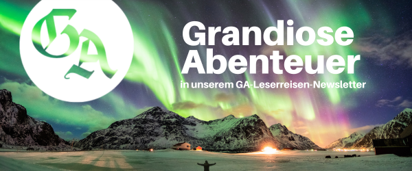 Banner &bdquo;Grandiose Abenteuer&ldquo; mit Nordlichtern und GA-Logo